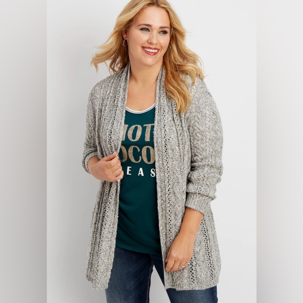 Maurices Gray Open Knit Cardigan XL